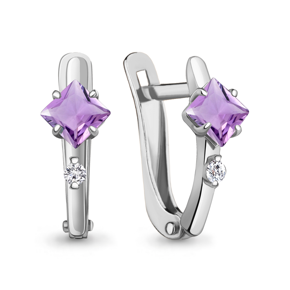 4793604 Серьги из Серебра с аметистами, фианитами