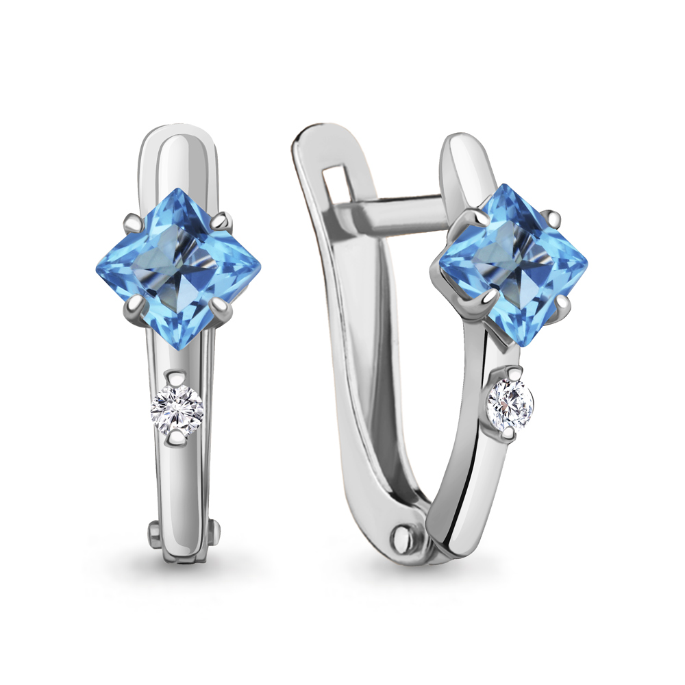 4793605 Серьги из Серебра с топазами свисс блю, фианитами