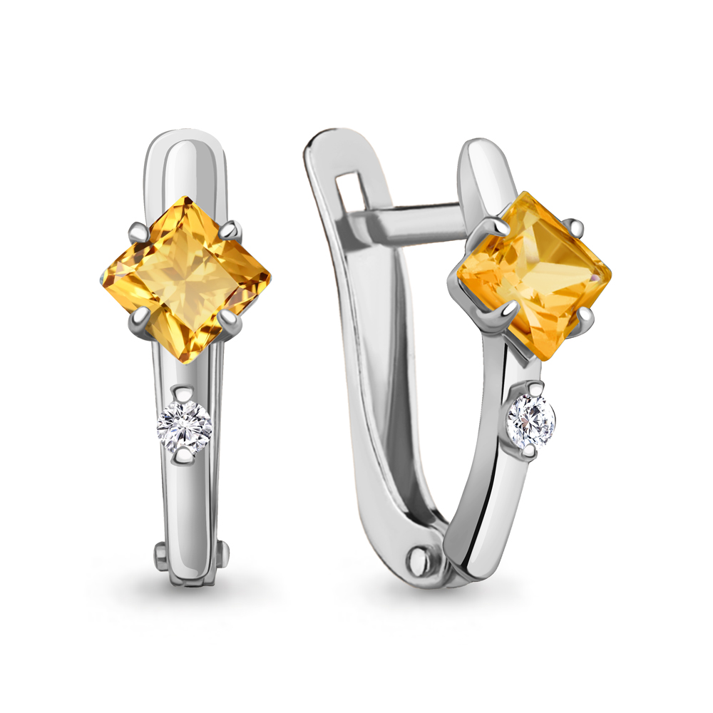4793606А Серьги из Серебра с фианитами, цитринами