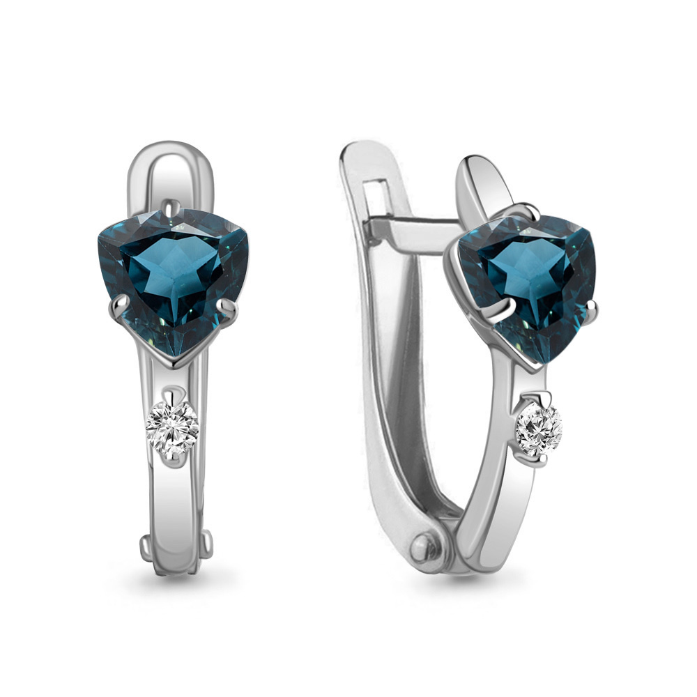4793708 Серьги из Серебра с топазами лондон блю, фианитами