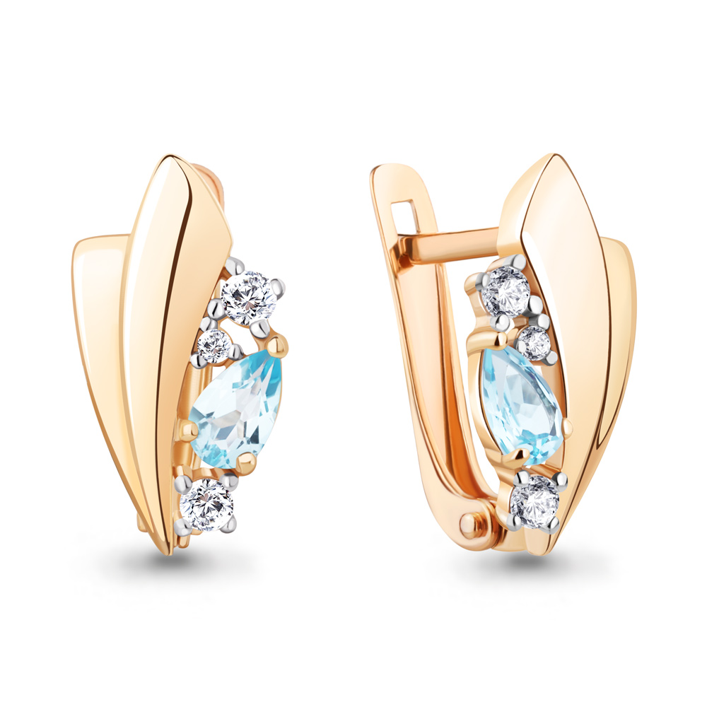 4793902А Серьги из Золота с топазами скай блю, фианитами