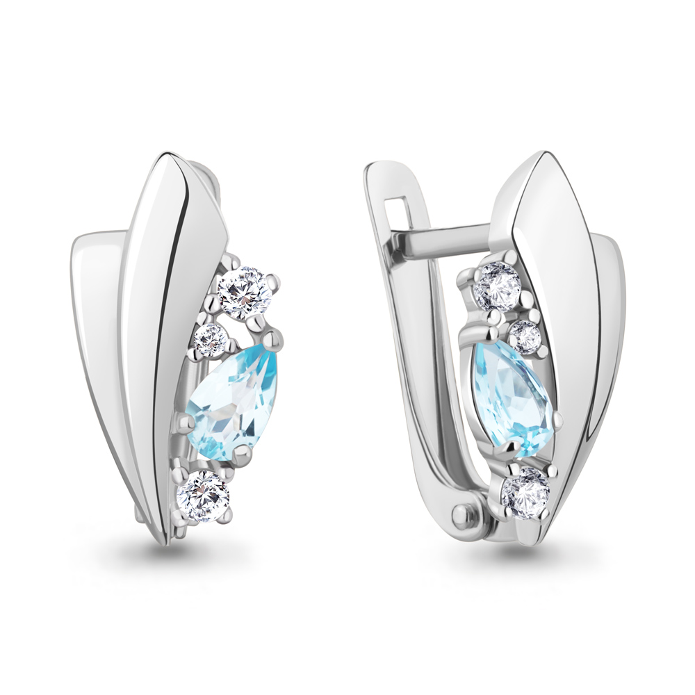 4793902А Серьги из Серебра с топазами скай блю, фианитами