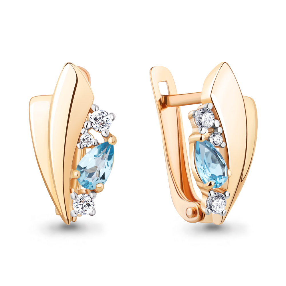 4793905А Серьги из Золота с топазами свисс блю, фианитами