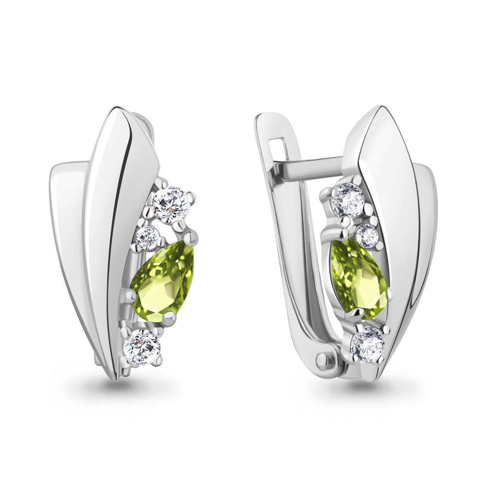 4793907А Серьги из Серебра с фианитами, хризолитами