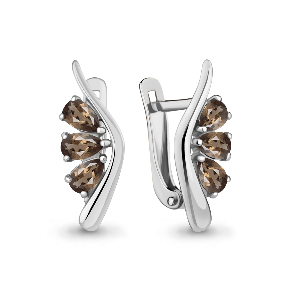 4794001 Серьги из Серебра с кварцами дымчатыми