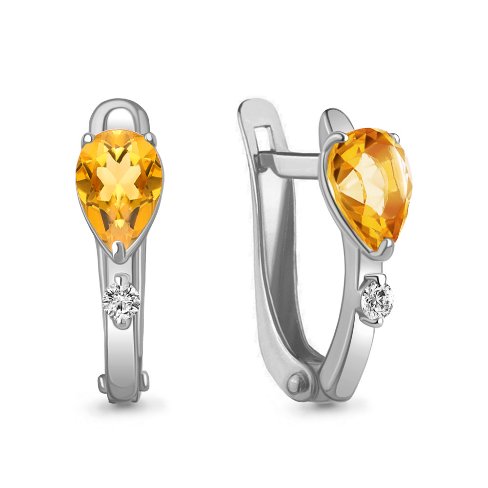 4794106А Серьги из Серебра с фианитами, цитринами