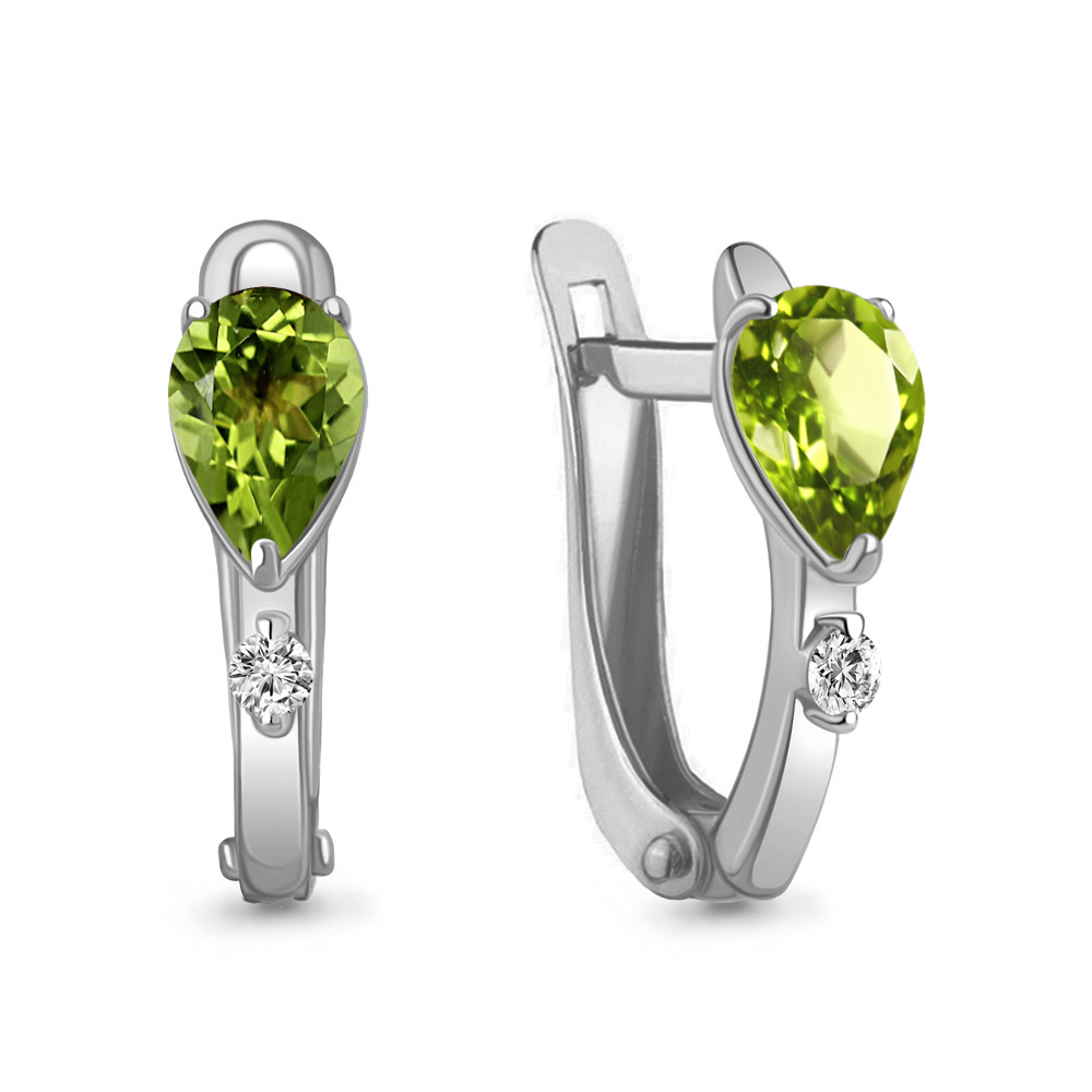 4794107А Серьги из Серебра с фианитами, хризолитами