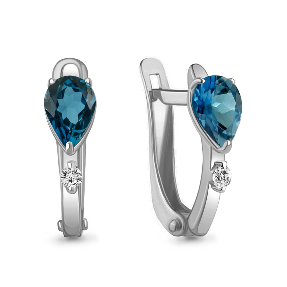 4794108А Серьги из Серебра с топазами лондон блю, фианитами