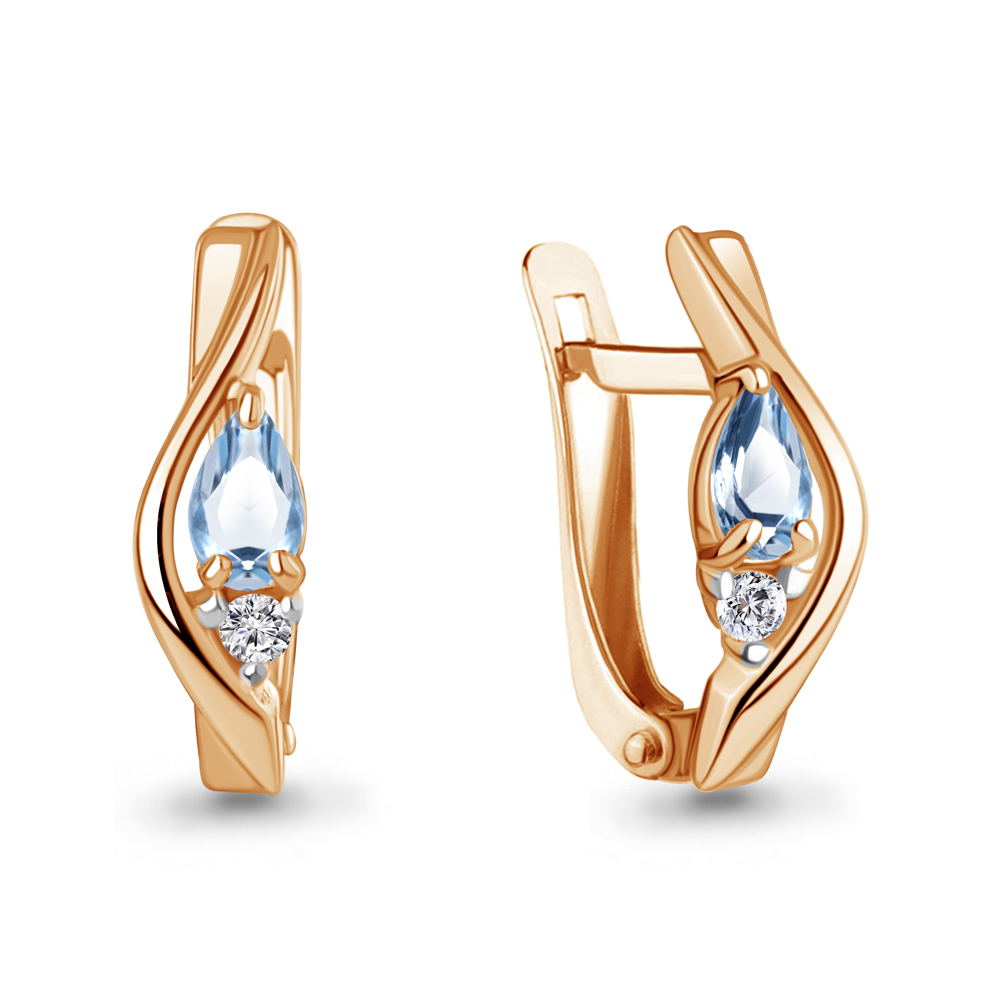 4794305А Серьги из Золота с топазами свисс блю, фианитами