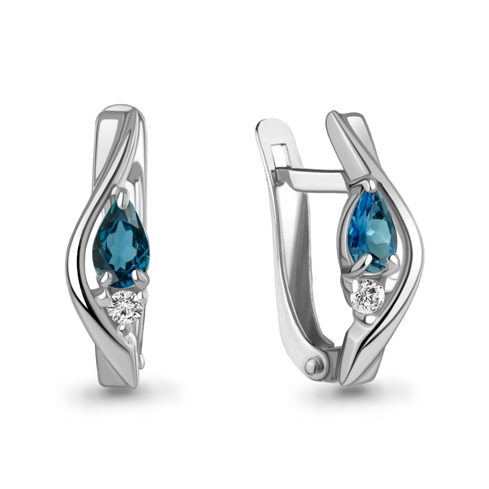 4794308А Серьги из Серебра с топазами лондон блю, фианитами