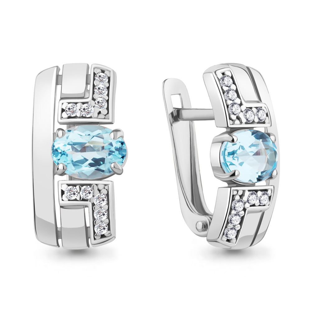 4794902А Серьги из Серебра с топазами скай блю, фианитами