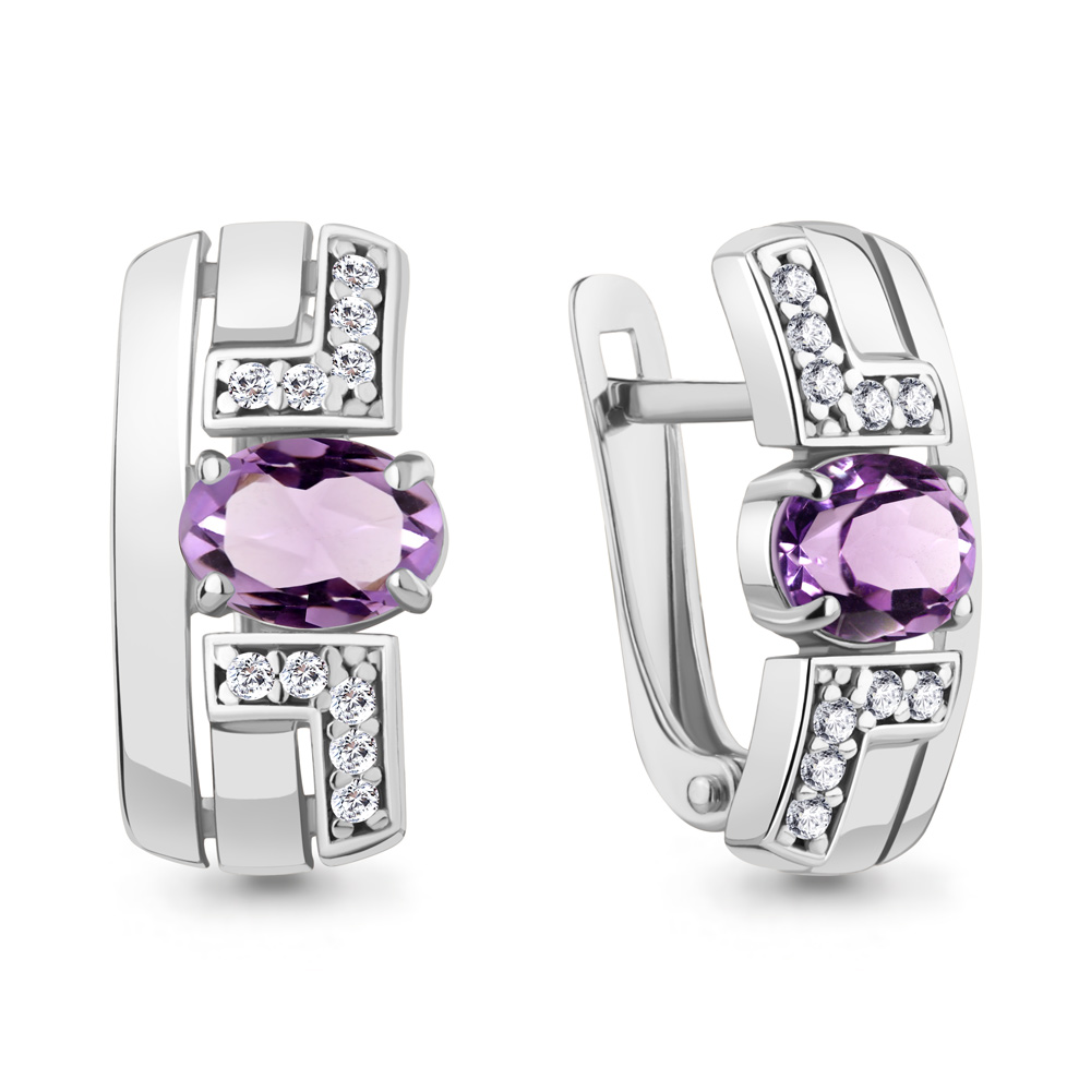 4794904А Серьги из Серебра с аметистами, фианитами