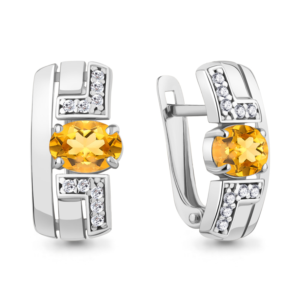 4794906А Серьги из Серебра с фианитами, цитринами
