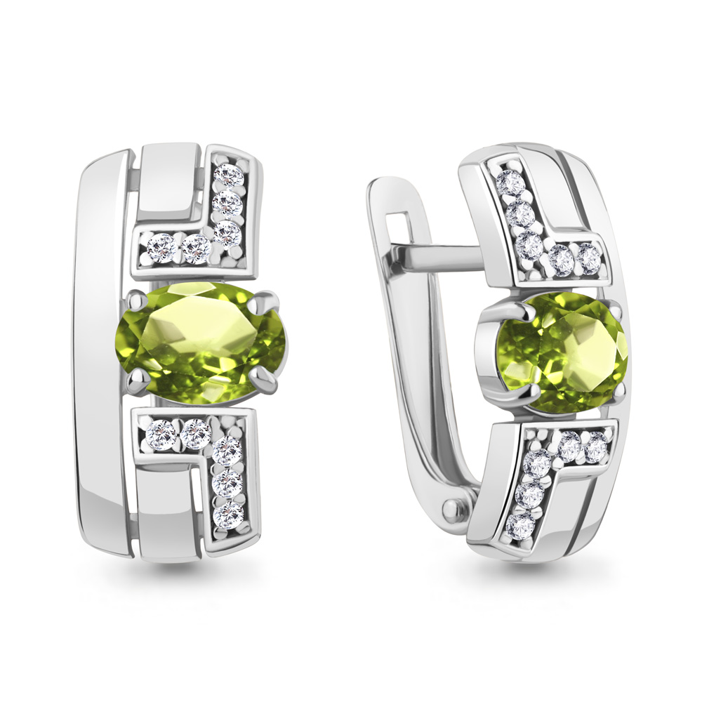 4794907А Серьги из Серебра с фианитами, хризолитами
