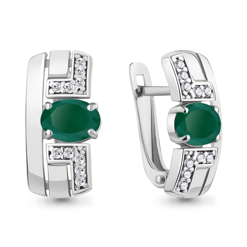 4794909А Серьги из Серебра с агатами, фианитами