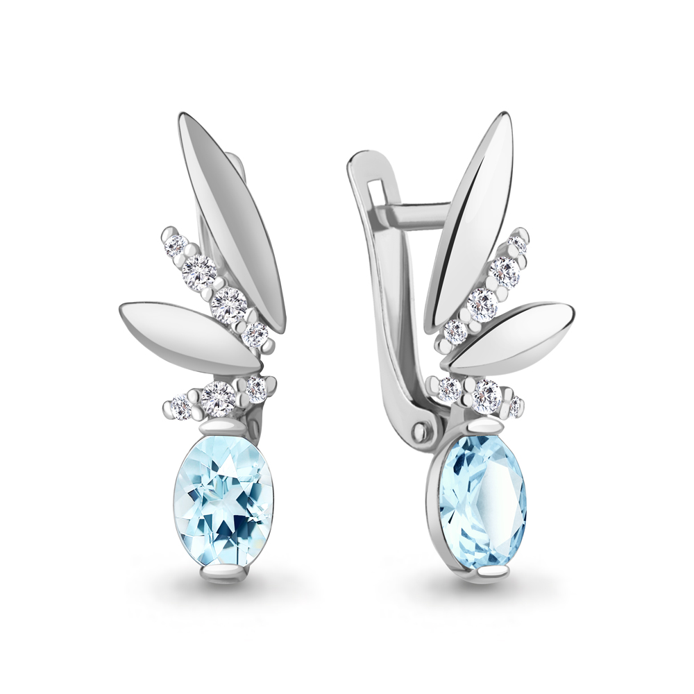 4795102А Серьги из Серебра с топазами скай блю, фианитами