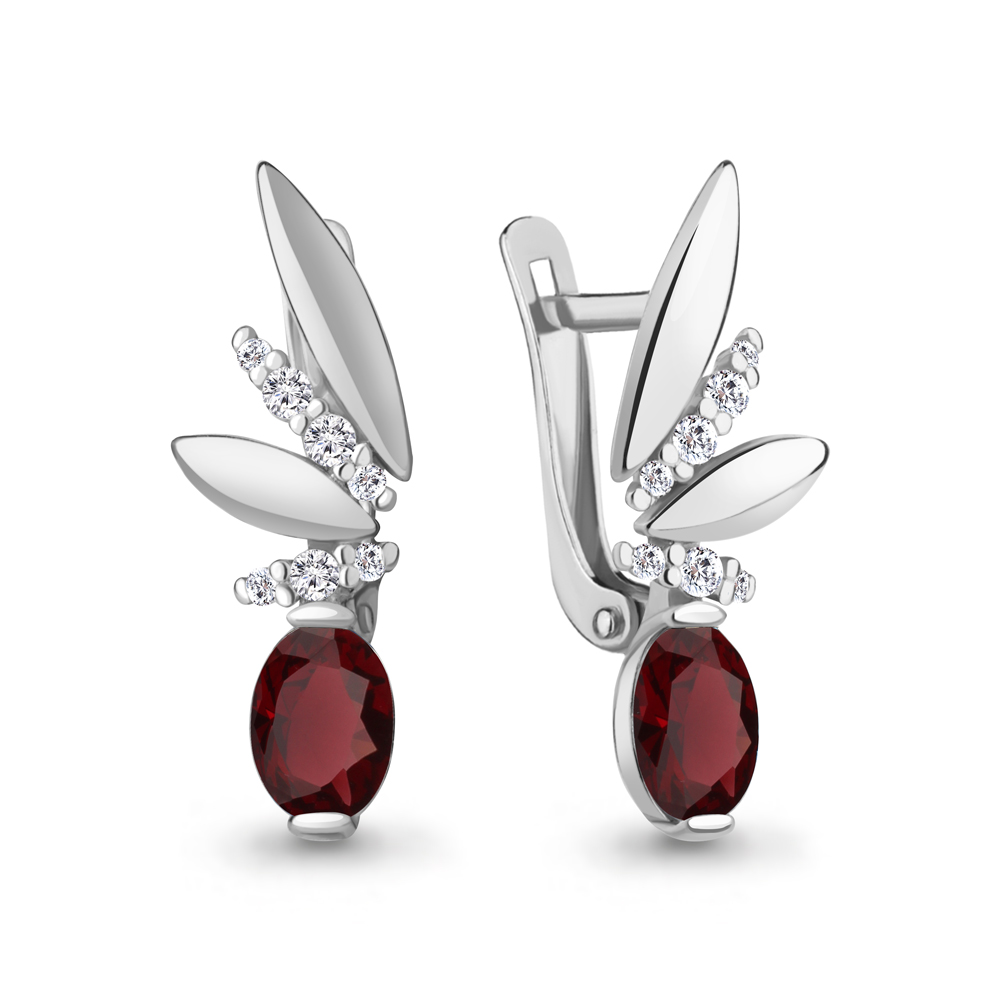 4795103А Серьги из Серебра с гранатами, фианитами