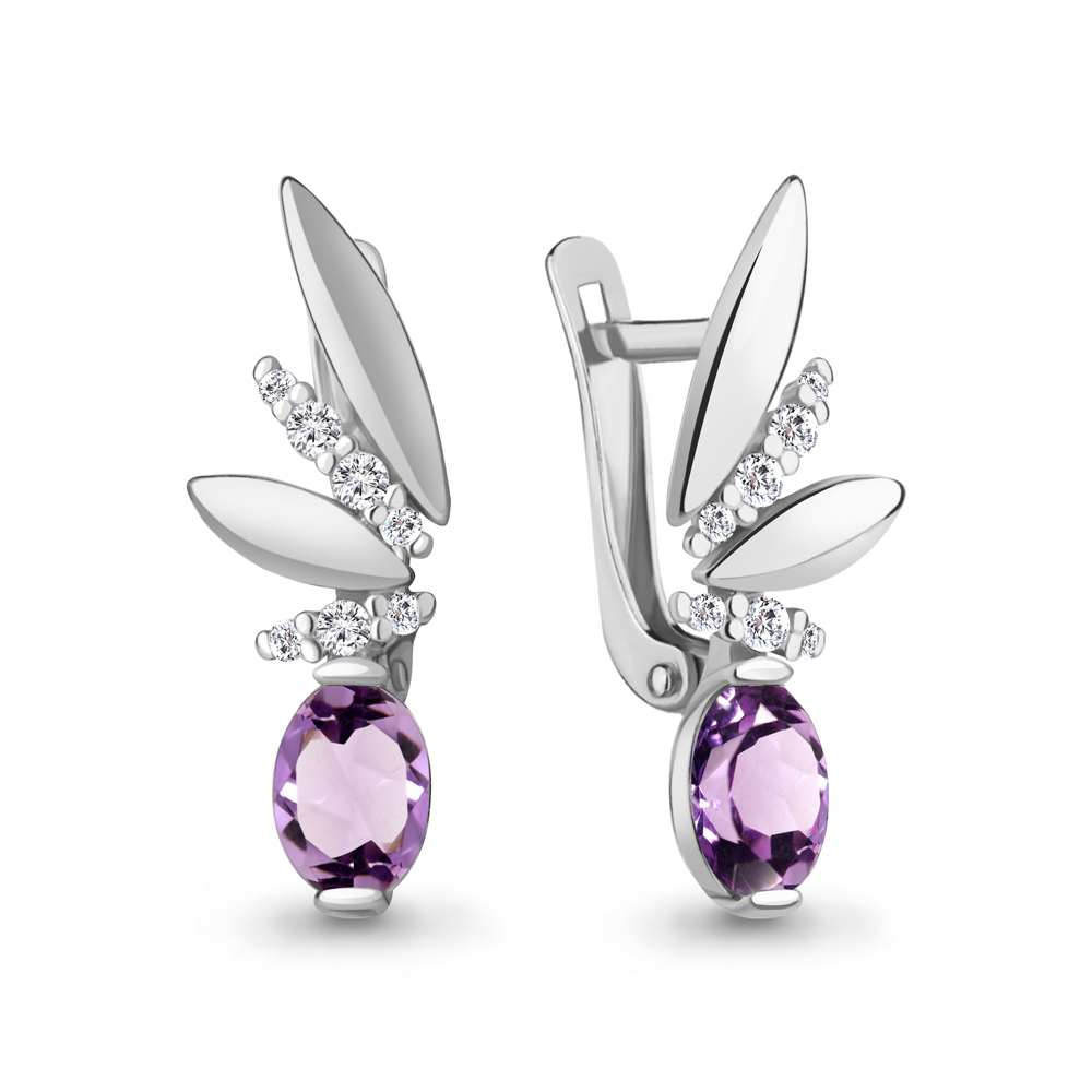 4795104А Серьги из Серебра с аметистами, фианитами