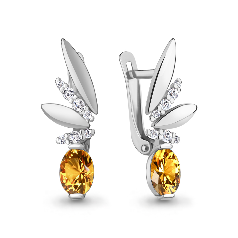 4795106А Серьги из Серебра с фианитами, цитринами