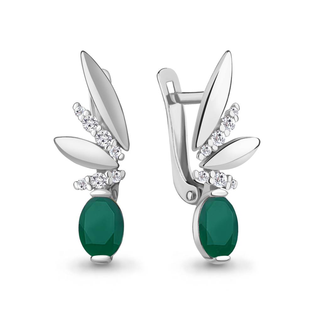 4795109А Серьги из Серебра с агатами, фианитами