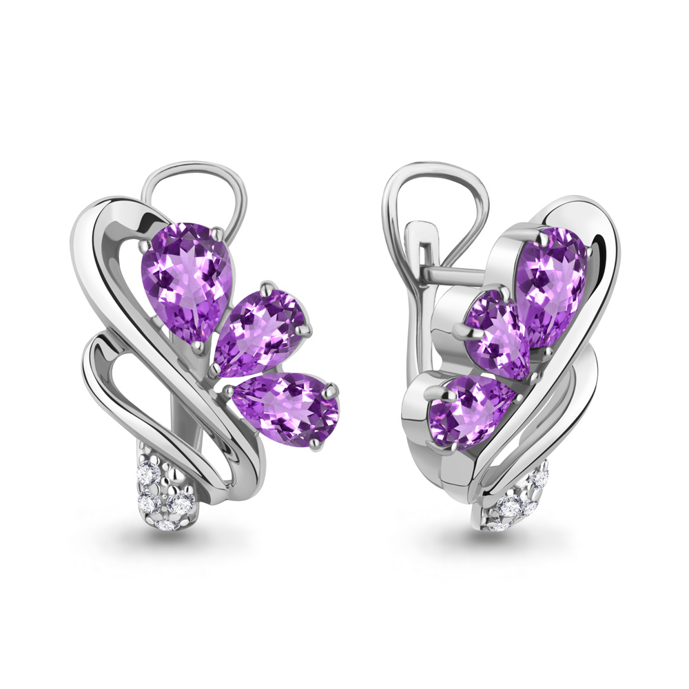 4795404А Серьги из Серебра с аметистами, фианитами