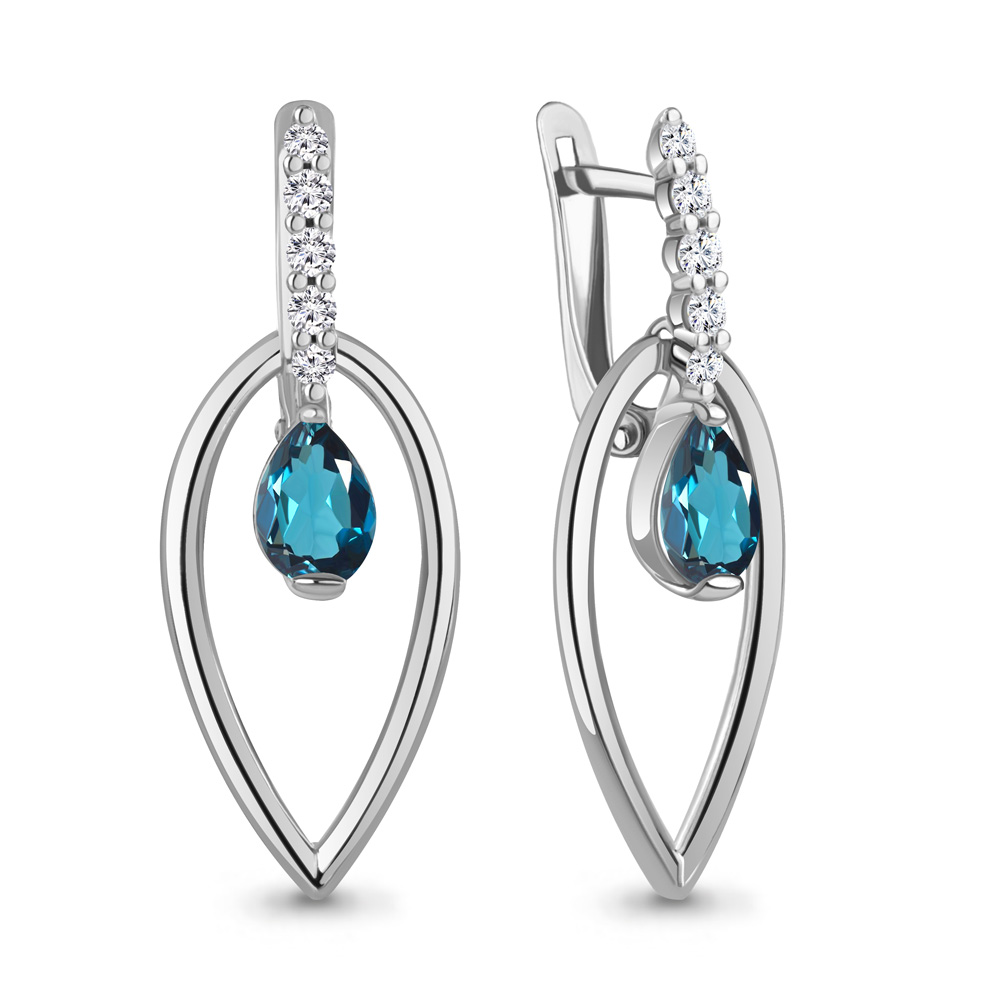 4796808А Серьги из Серебра с топазами лондон блю, фианитами