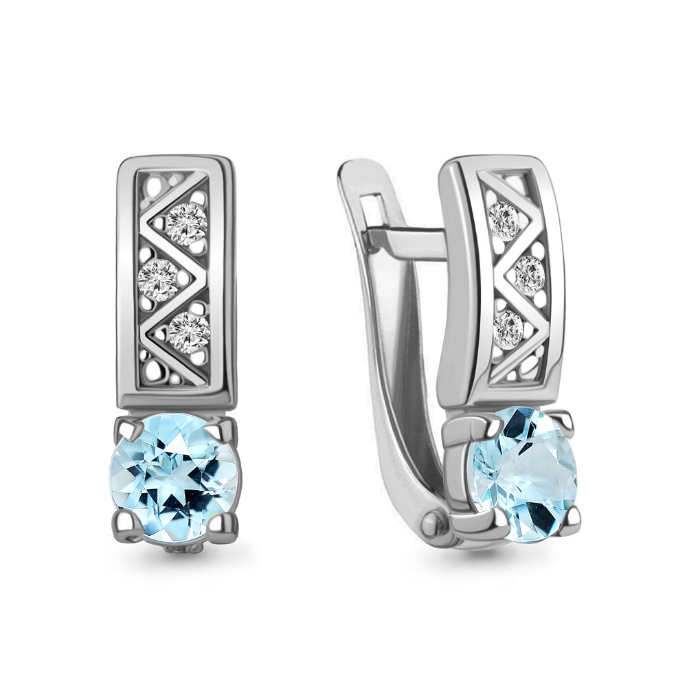 4796902А Серьги из Серебра с топазами скай блю, фианитами