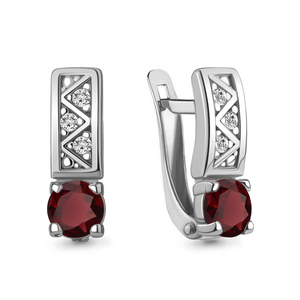4796903А Серьги из Серебра с гранатами, фианитами