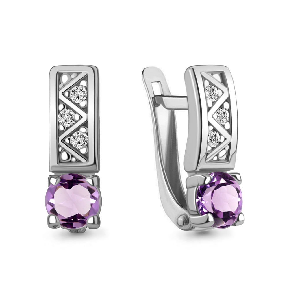 4796904А Серьги из Серебра с аметистами, фианитами