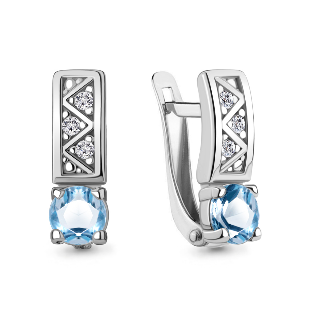 4796905А Серьги из Серебра с топазами свисс блю, фианитами