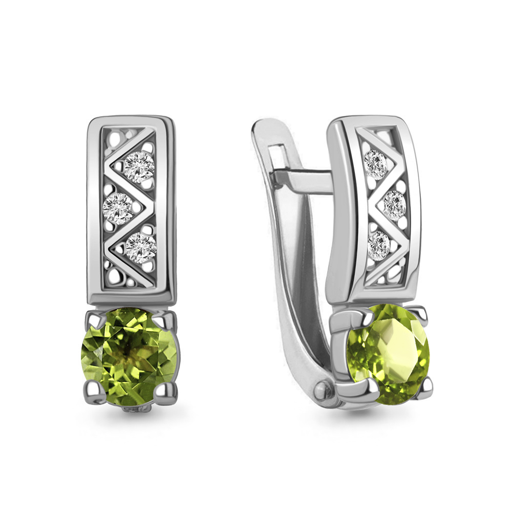 4796907А Серьги из Серебра с фианитами, хризолитами
