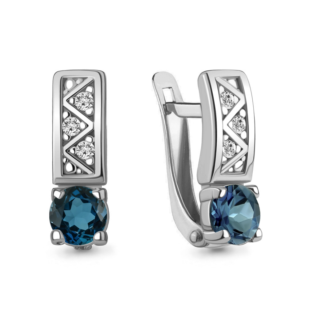 4796908А Серьги из Серебра с топазами лондон блю, фианитами