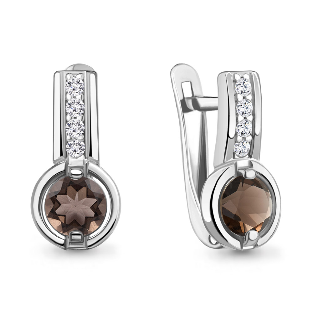 4797001А Серьги из Серебра с кварцами дымчатыми, фианитами