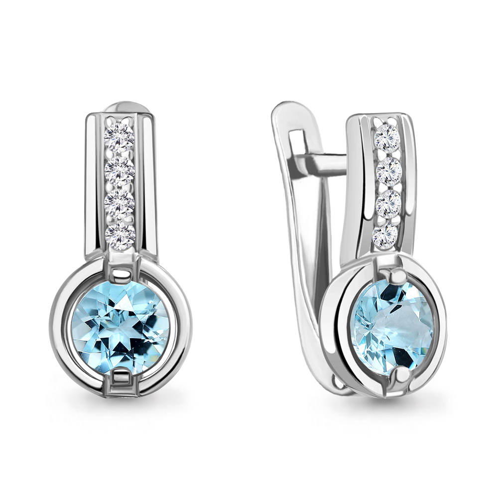 4797002А Серьги из Серебра с топазами скай блю, фианитами