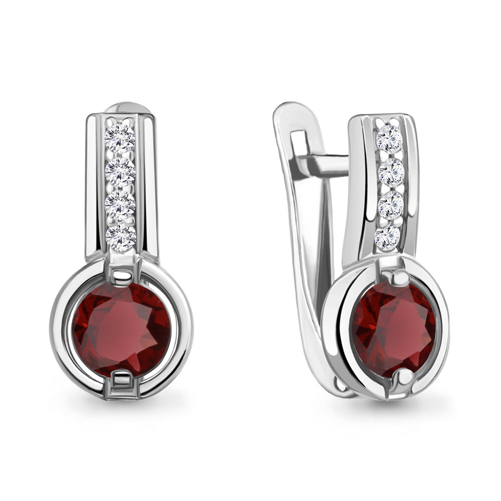 4797003А Серьги из Серебра с гранатами, фианитами