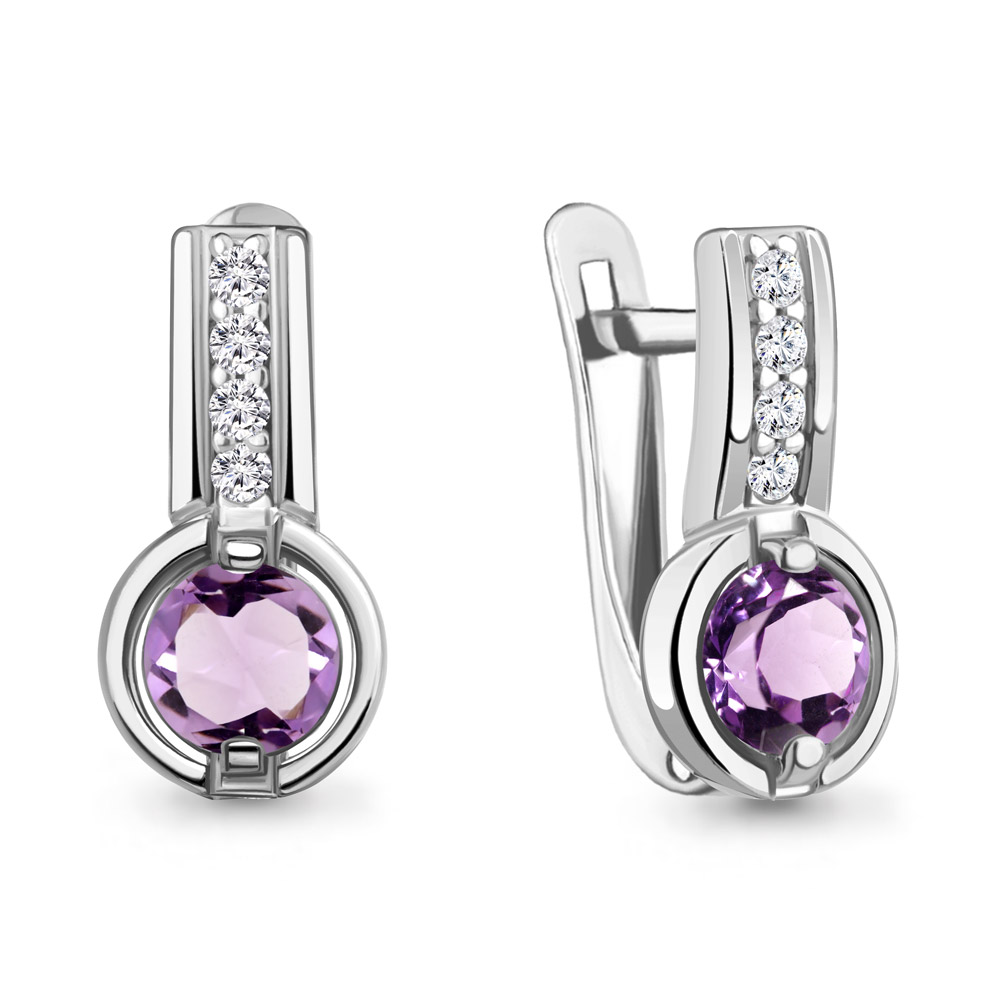 4797004А Серьги из Серебра с аметистами, фианитами