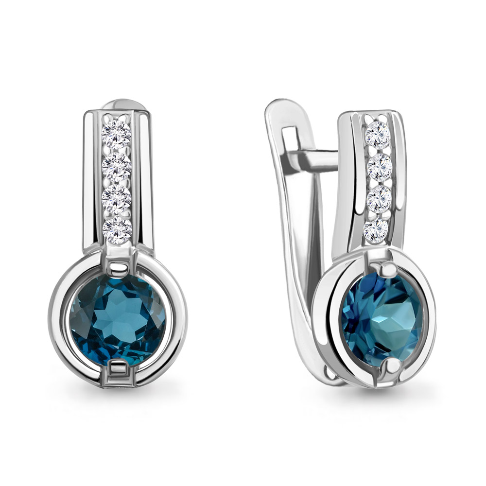 4797008А Серьги из Серебра с топазами лондон блю, фианитами
