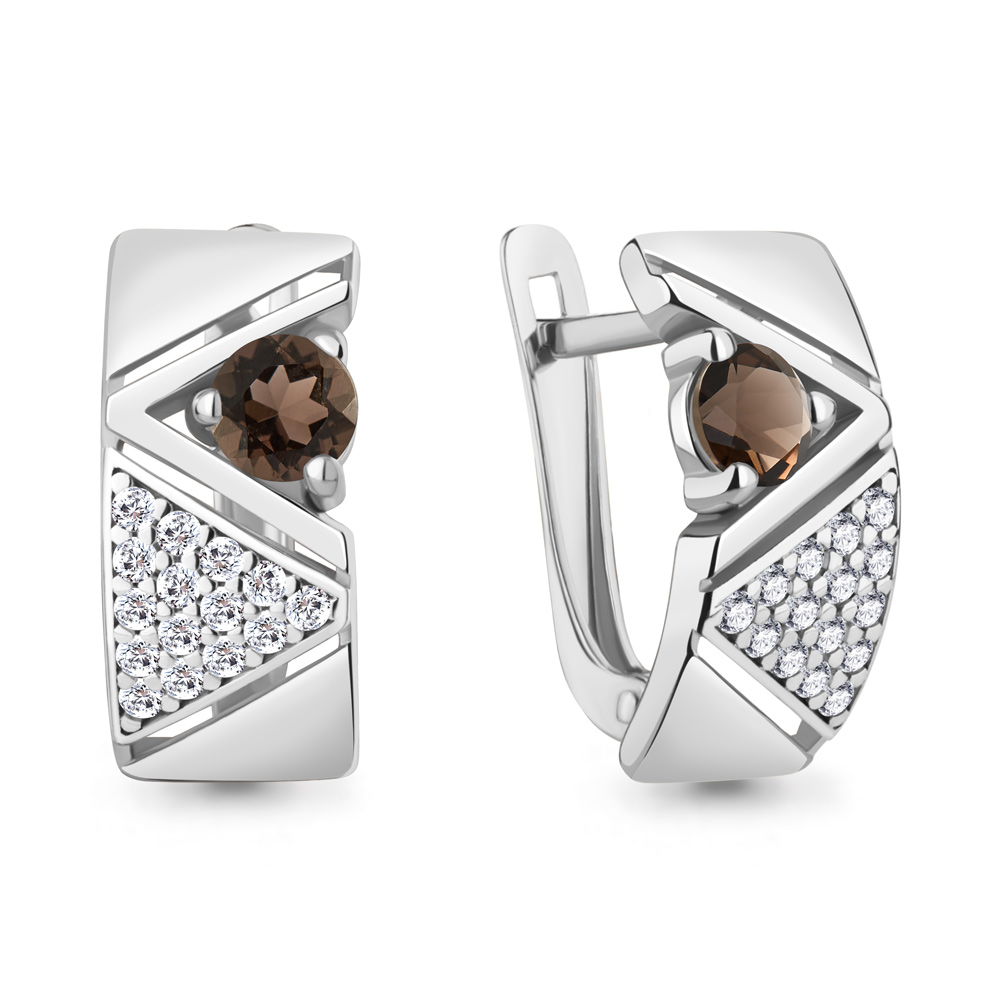 4797101А Серьги из Серебра с кварцами дымчатыми, фианитами