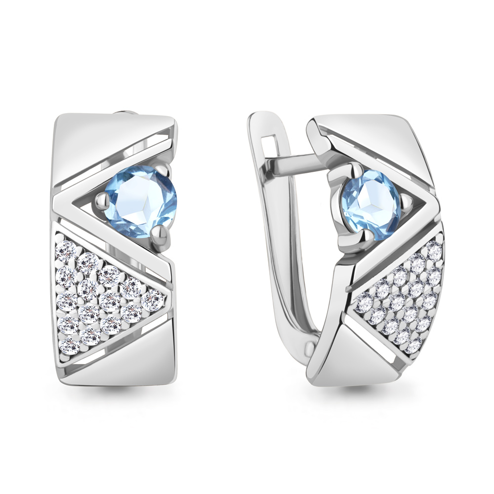 4797102А Серьги из Серебра с топазами скай блю, фианитами
