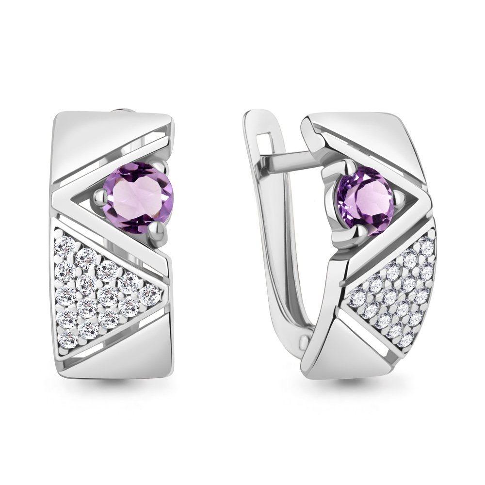 4797104А Серьги из Серебра с аметистами, фианитами