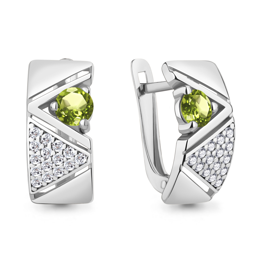 4797107А Серьги из Серебра с фианитами, хризолитами