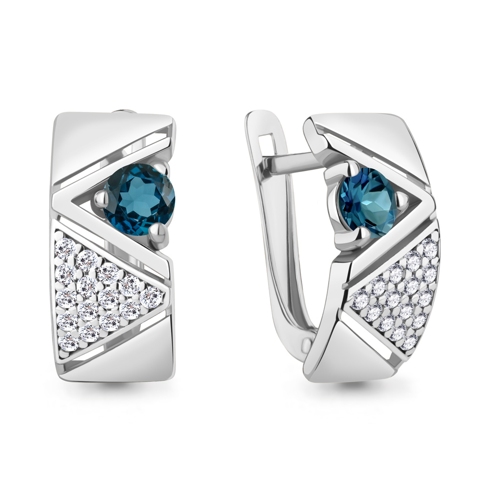4797108А Серьги из Серебра с топазами лондон блю, фианитами
