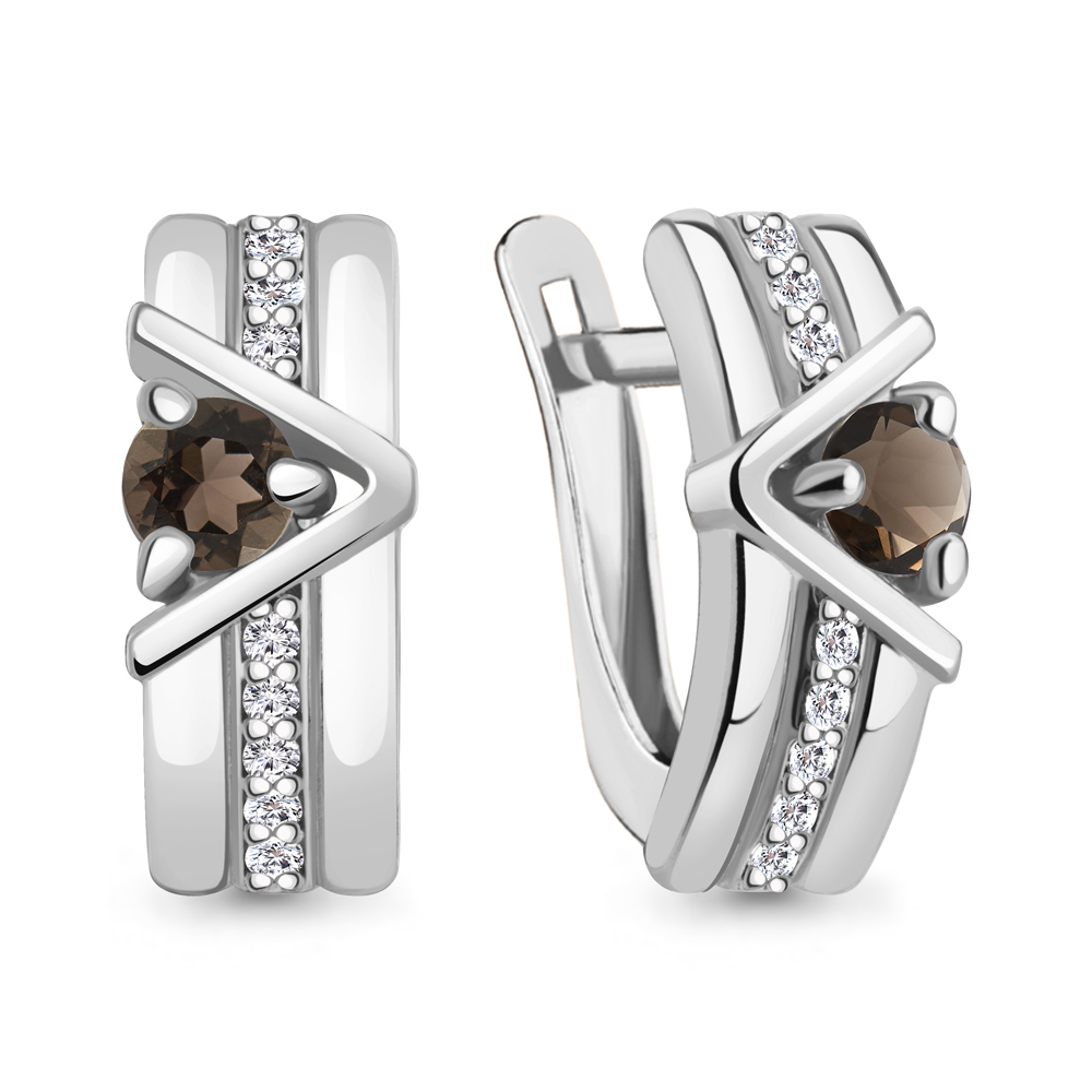 4797201А Серьги из Серебра с кварцами дымчатыми, фианитами