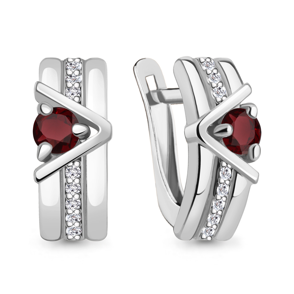 4797203А Серьги из Серебра с гранатами, фианитами