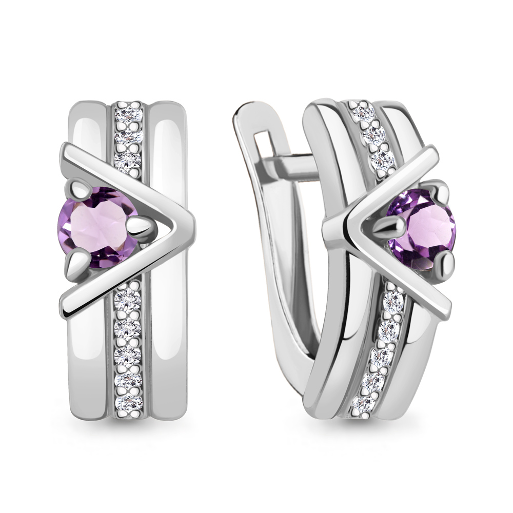 4797204А Серьги из Серебра с аметистами, фианитами