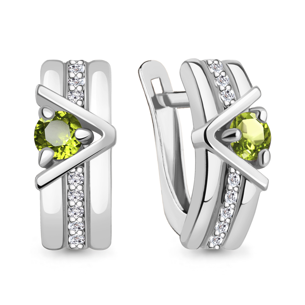 4797207А Серьги из Серебра с фианитами, хризолитами