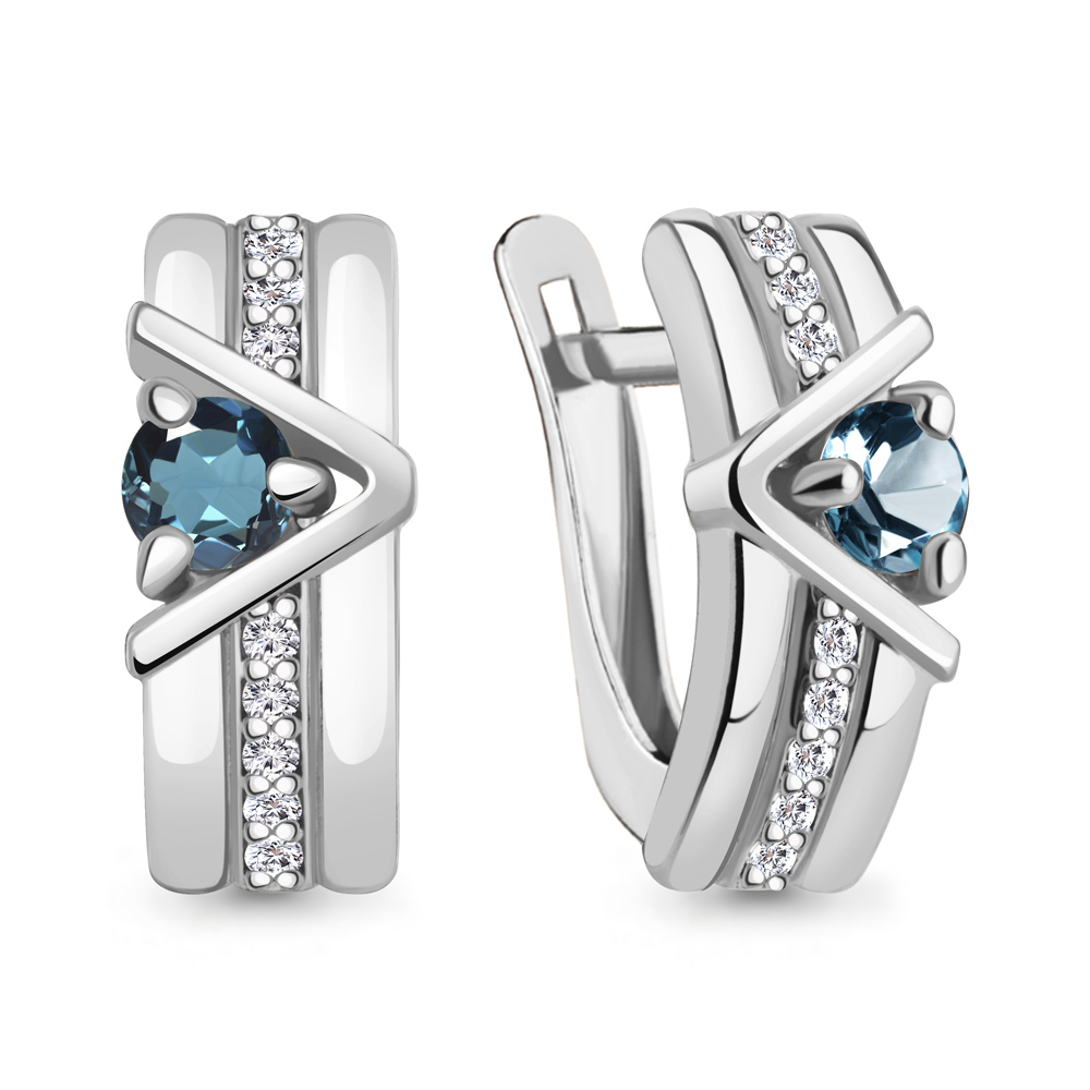 4797208А Серьги из Серебра с топазами лондон блю, фианитами