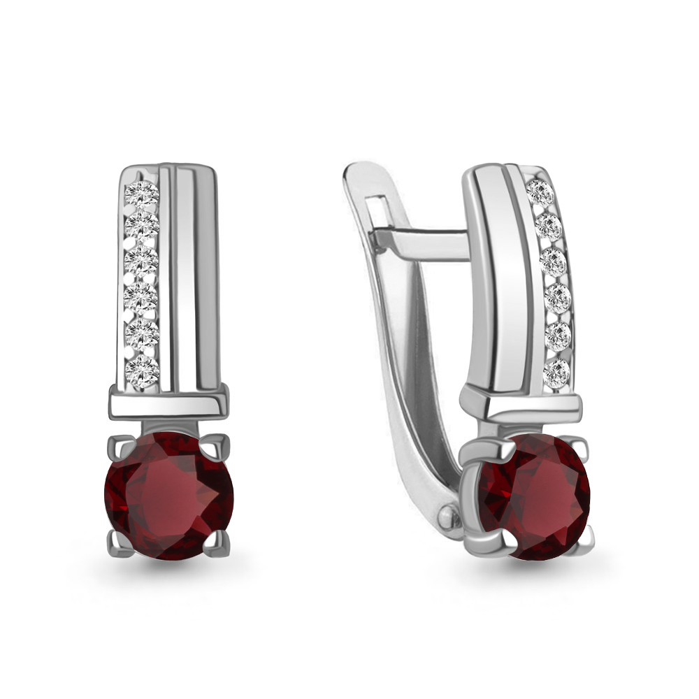 4797303А Серьги из Серебра с гранатами, фианитами