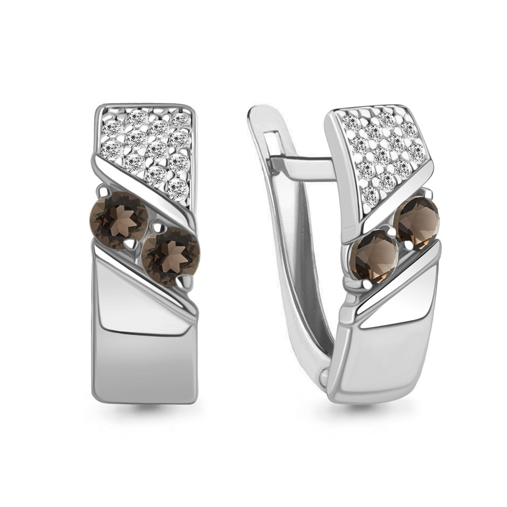 4797401А Серьги из Серебра с кварцами дымчатыми, фианитами