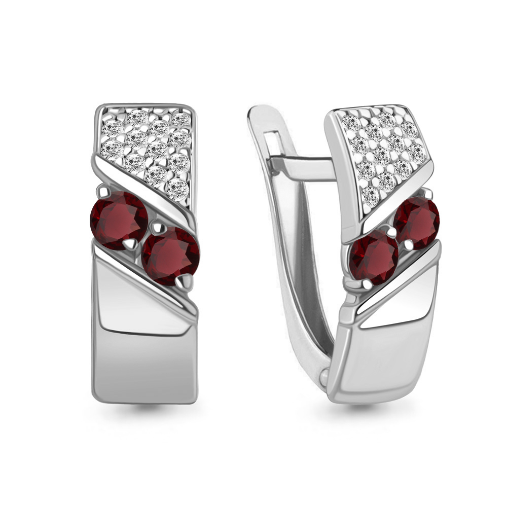 4797403А Серьги из Серебра с гранатами, фианитами